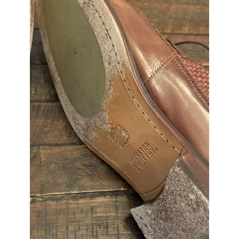 Johnston & Murphy Brown Leather Basket Weave Oxfords Men's 12M #15-0673‎